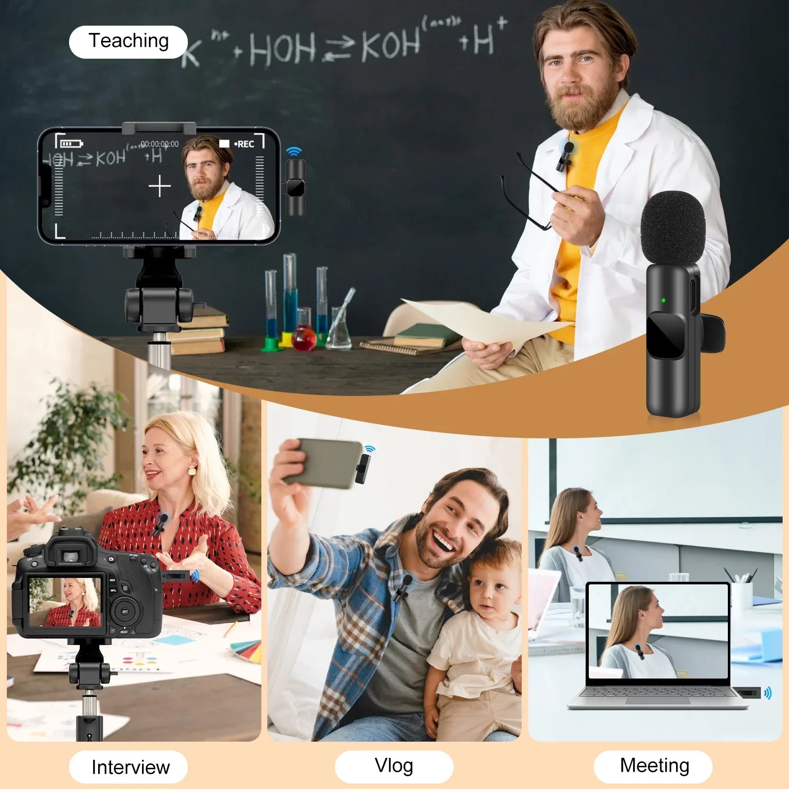 Wireless Lavalier Microphone for iPhone Android Live Recording